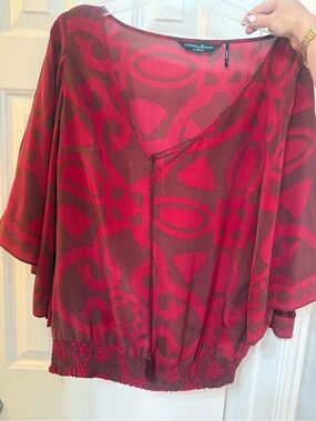 Guess by Marciano Red and Dark Magenta Graphic Top